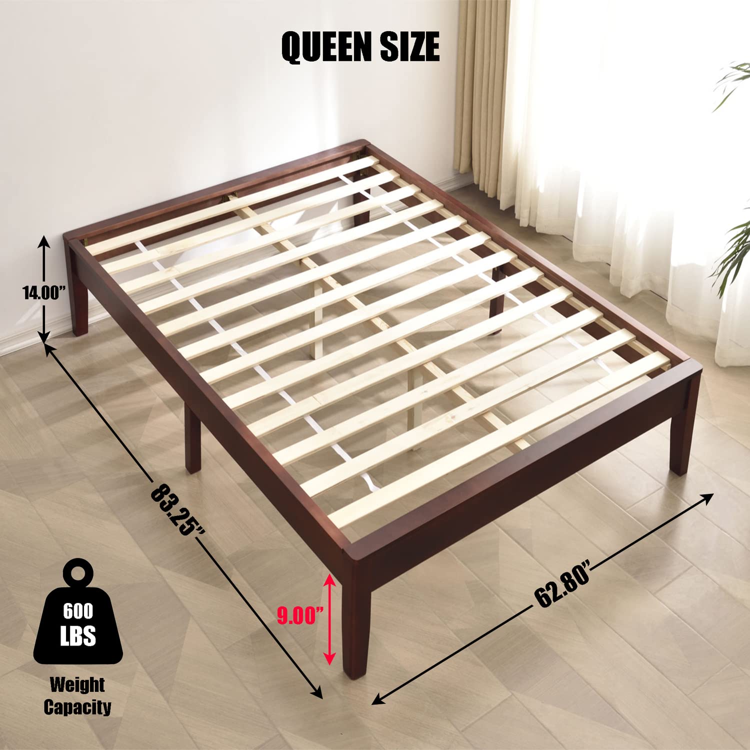 Better Home Products Stella Solid Pine Wood Queen Platform Bed Frame In Mahogany